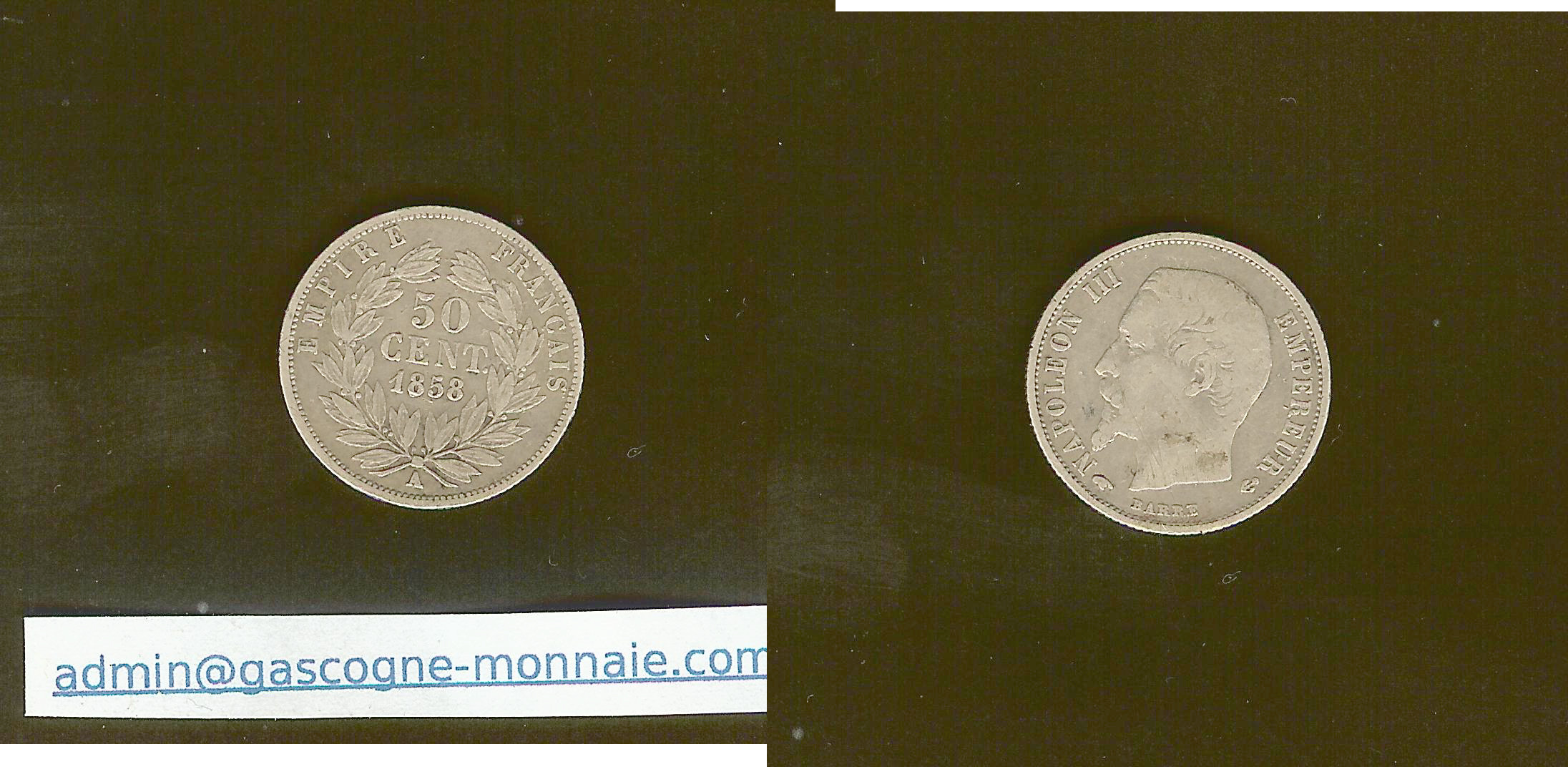 50 Centimes  Napoléon III  1858 A  Paris TB+ à TTB